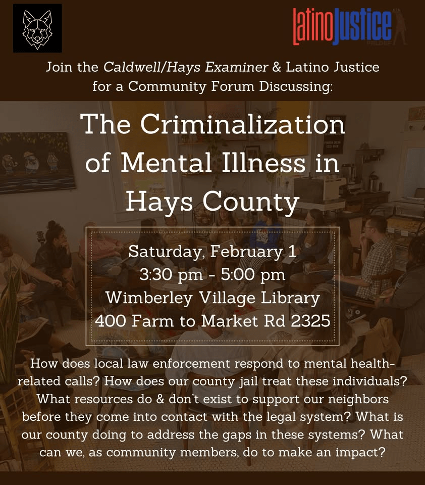 Community Forum on Feb. 1st on The Criminalization of Mental Illness in Hays&nbsp;County